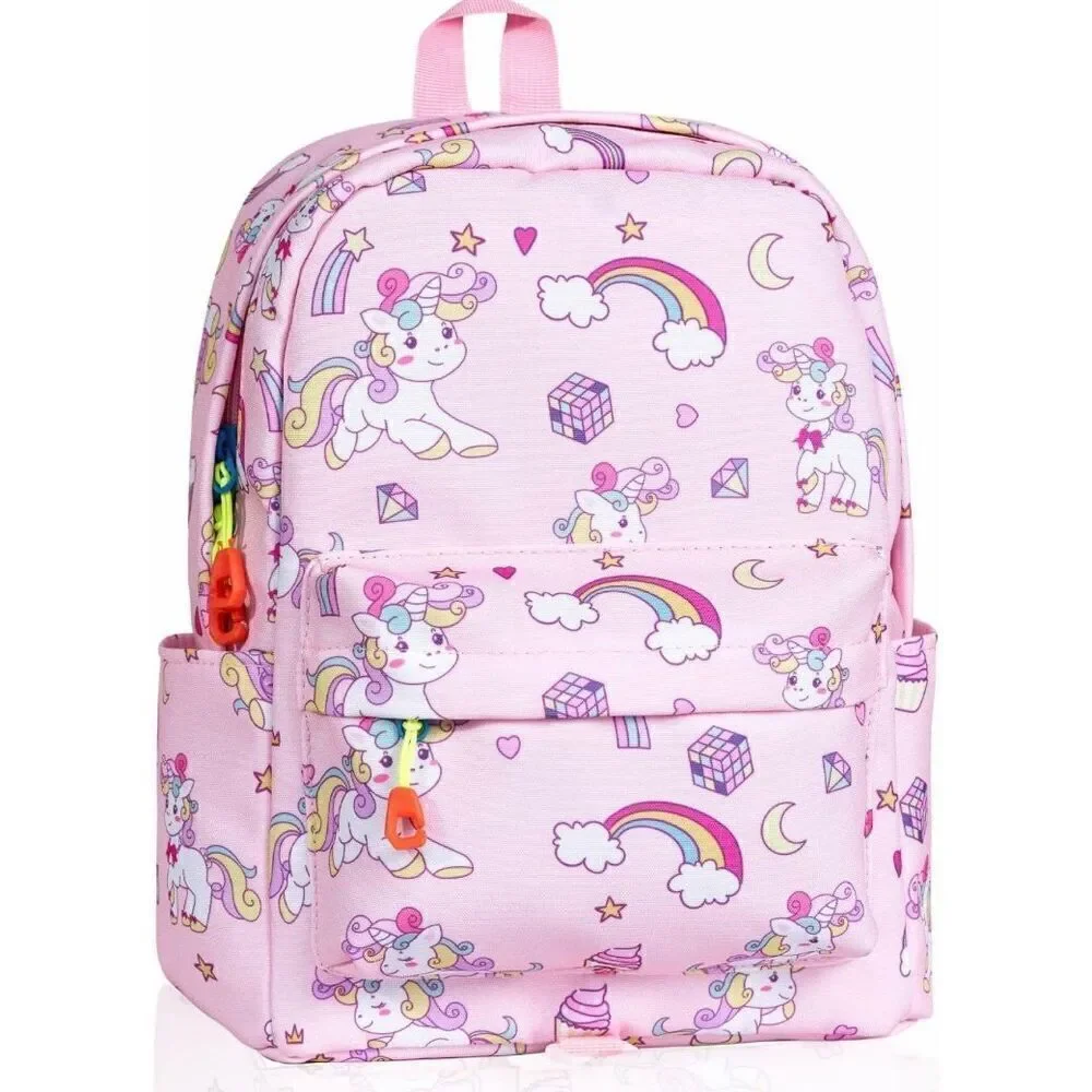 ACCMOR - NWT - Little Girls Canvas Backpack. Rainbows & Unicorns/Pink & Lavender